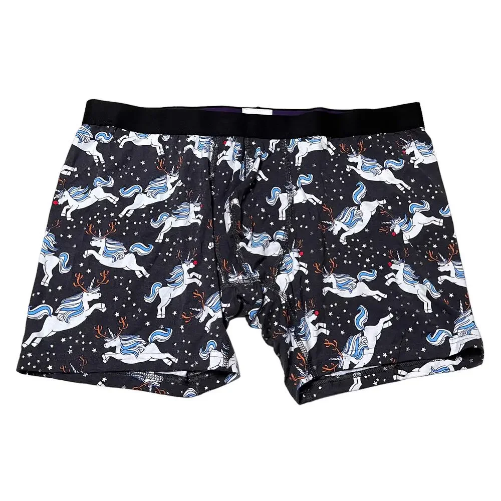 MeUndies Unicorn Reindeer Star Print Holiday Shimmer Boxer Brief Underwear Small